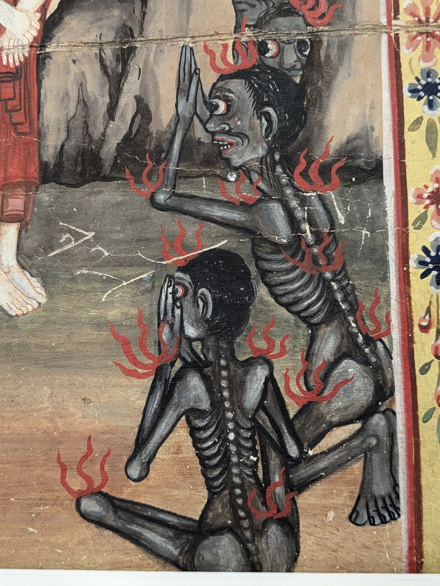 Monk Phra Malai Preaching To The Damned In Hell - Two 19th Century Gouaches - Thailand-photo-7