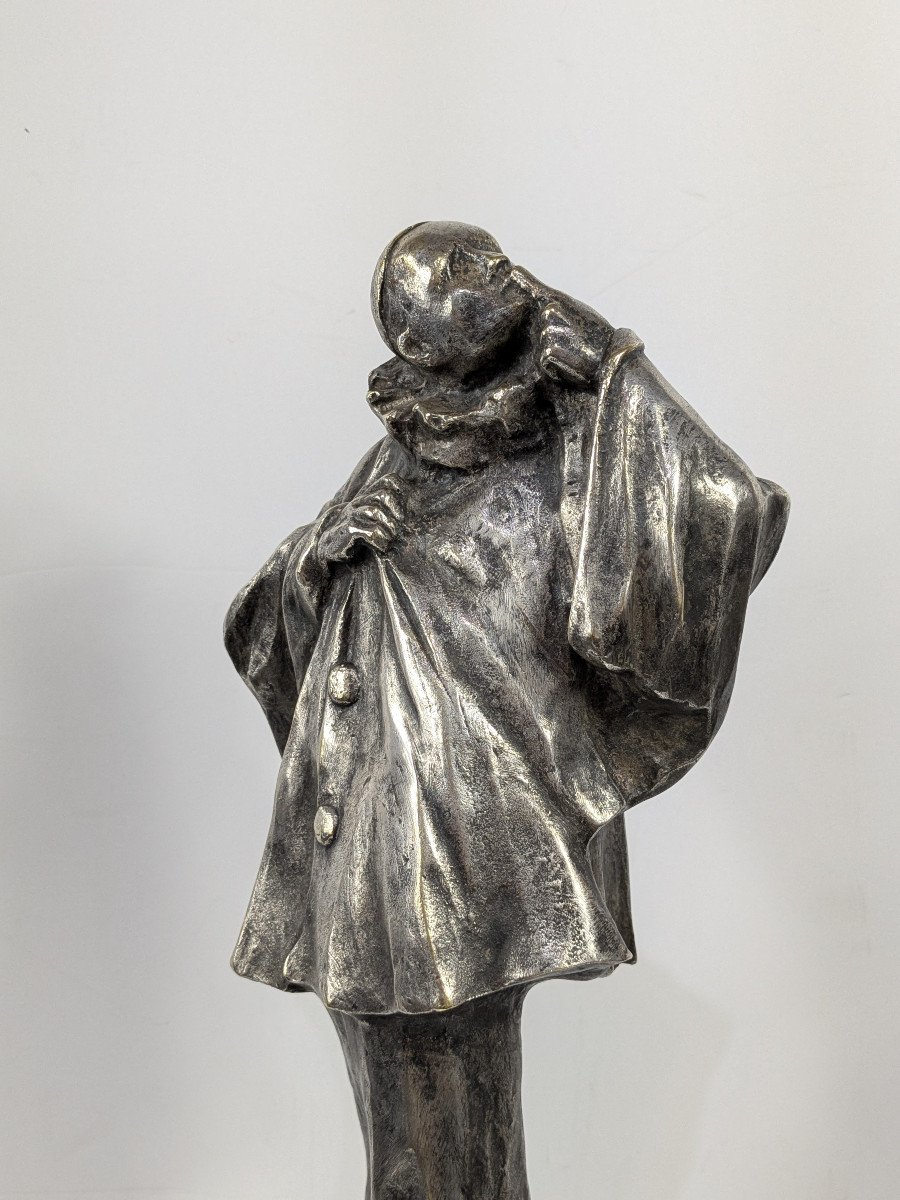 Pierrot In Love - Silvered Bronze Circa 1900-1920-photo-3