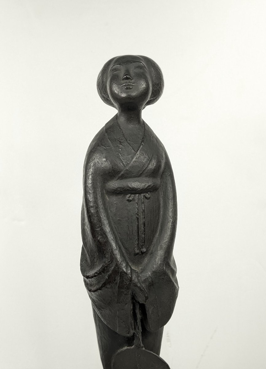 Yuzuki, Evening Moon (imperial Commission) - Bronze 1922, Kosuke Fuji (1882-1958) #725-photo-3