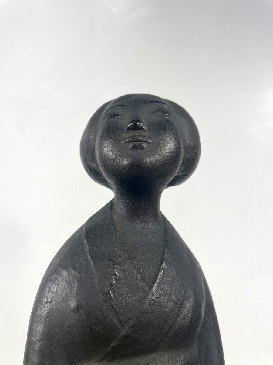 Yuzuki, Evening Moon (imperial Commission) - Bronze 1922, Kosuke Fuji (1882-1958) #725-photo-6