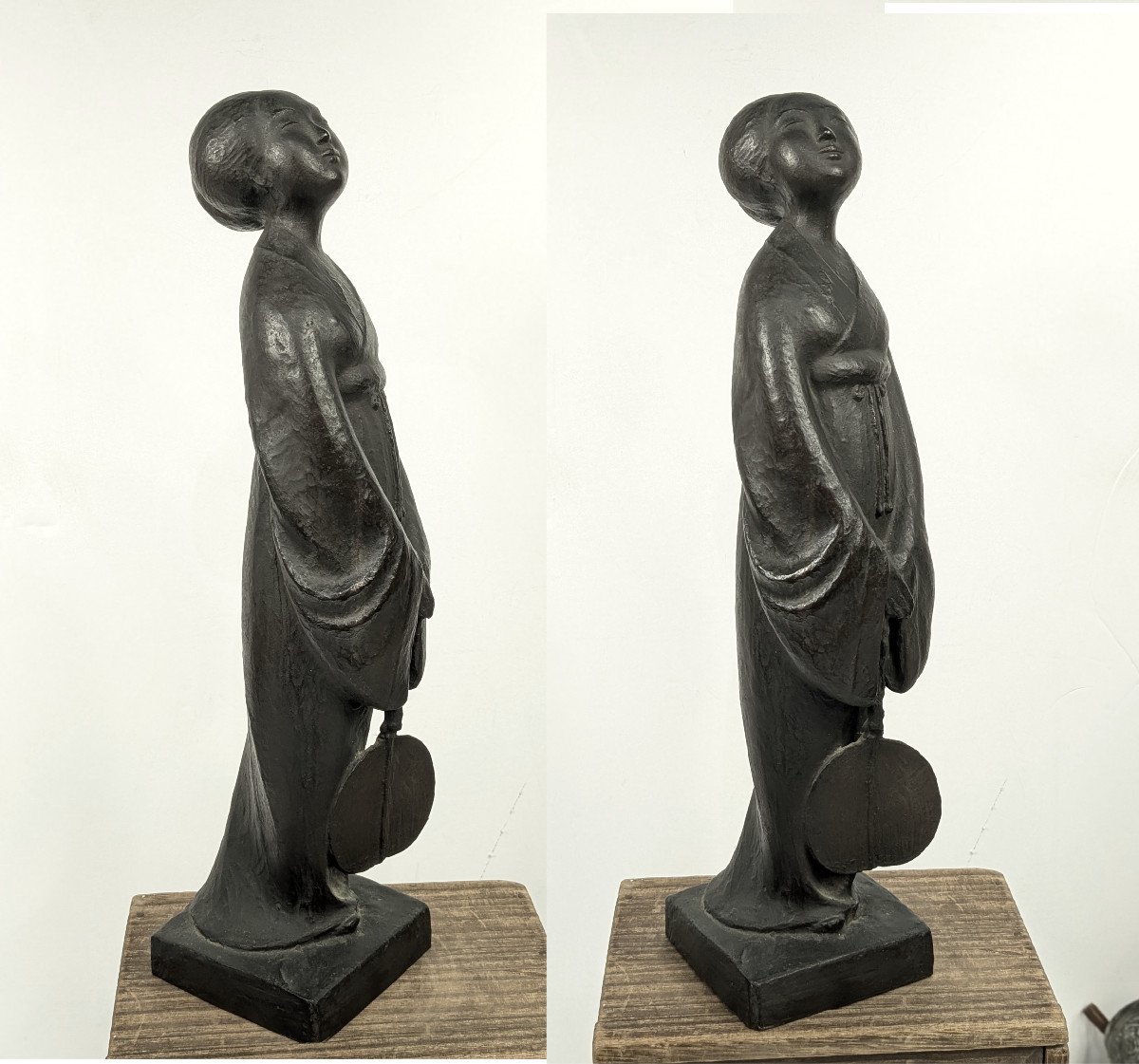 Yuzuki, Evening Moon (imperial Commission) - Bronze 1922, Kosuke Fuji (1882-1958) #725-photo-7