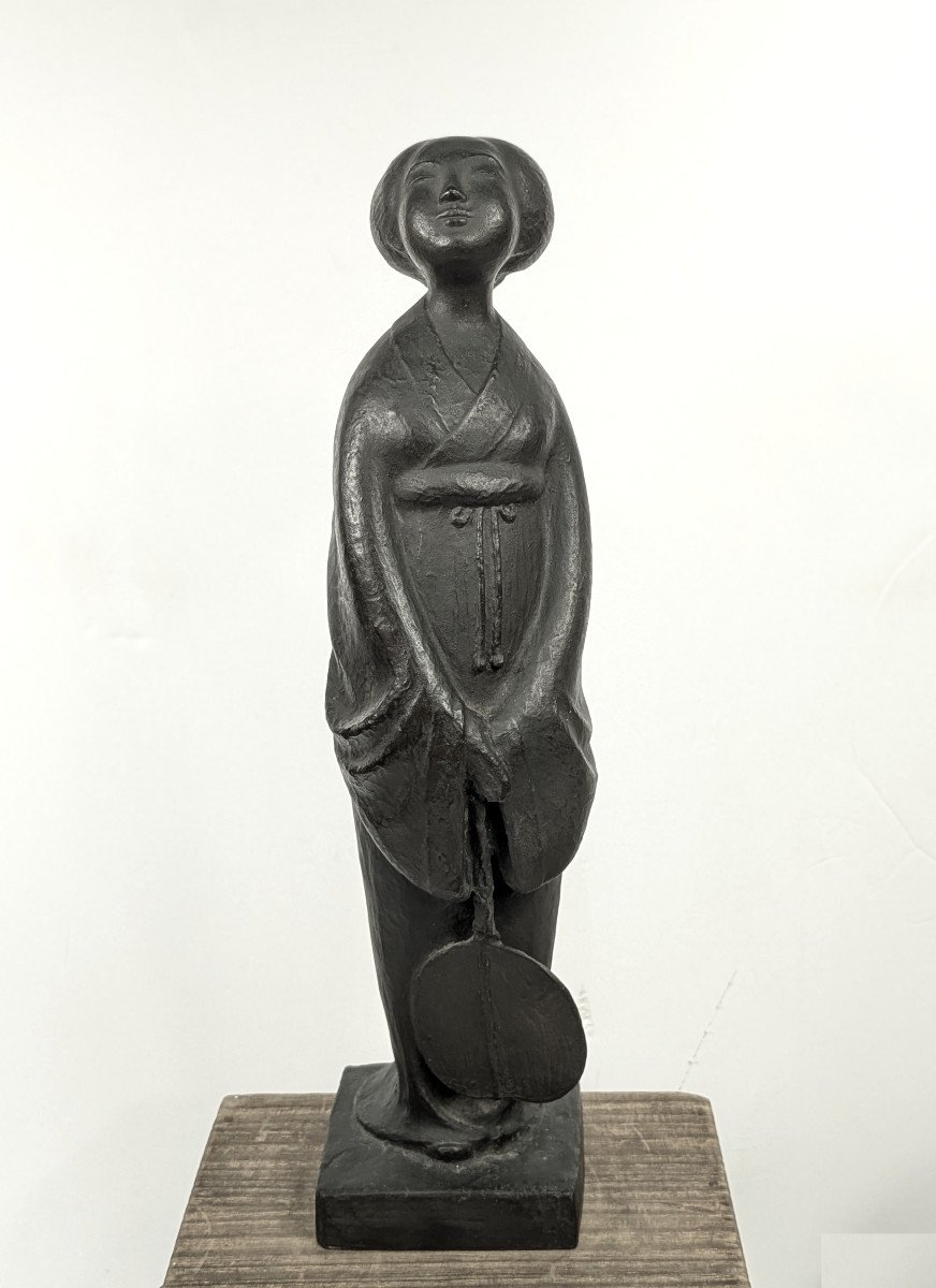 Yuzuki, Evening Moon (imperial Commission) - Bronze 1922, Kosuke Fuji (1882-1958) #725