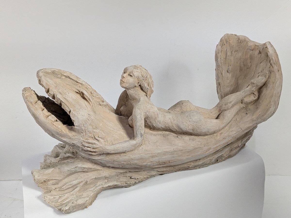 Nymph On A Dolphin - Terracotta Circa 1980 - Angela Cassanello 1921-2003-photo-4