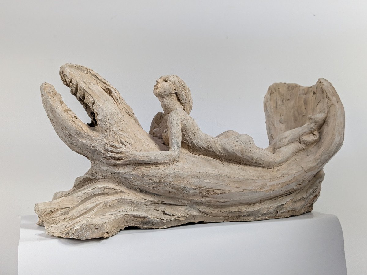 Nymph On A Dolphin - Terracotta Circa 1980 - Angela Cassanello 1921-2003