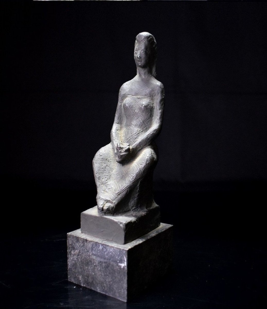 Young Woman With Flower - Bronze Circa 1950 By Yuichi Yamamoto (1899-1987)-photo-2