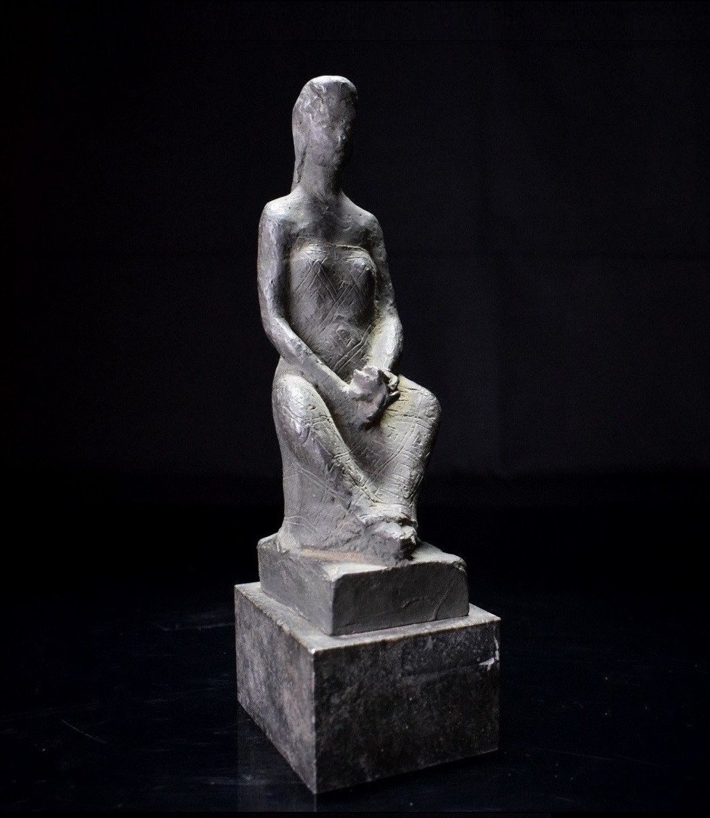 Young Woman With Flower - Bronze Circa 1950 By Yuichi Yamamoto (1899-1987)