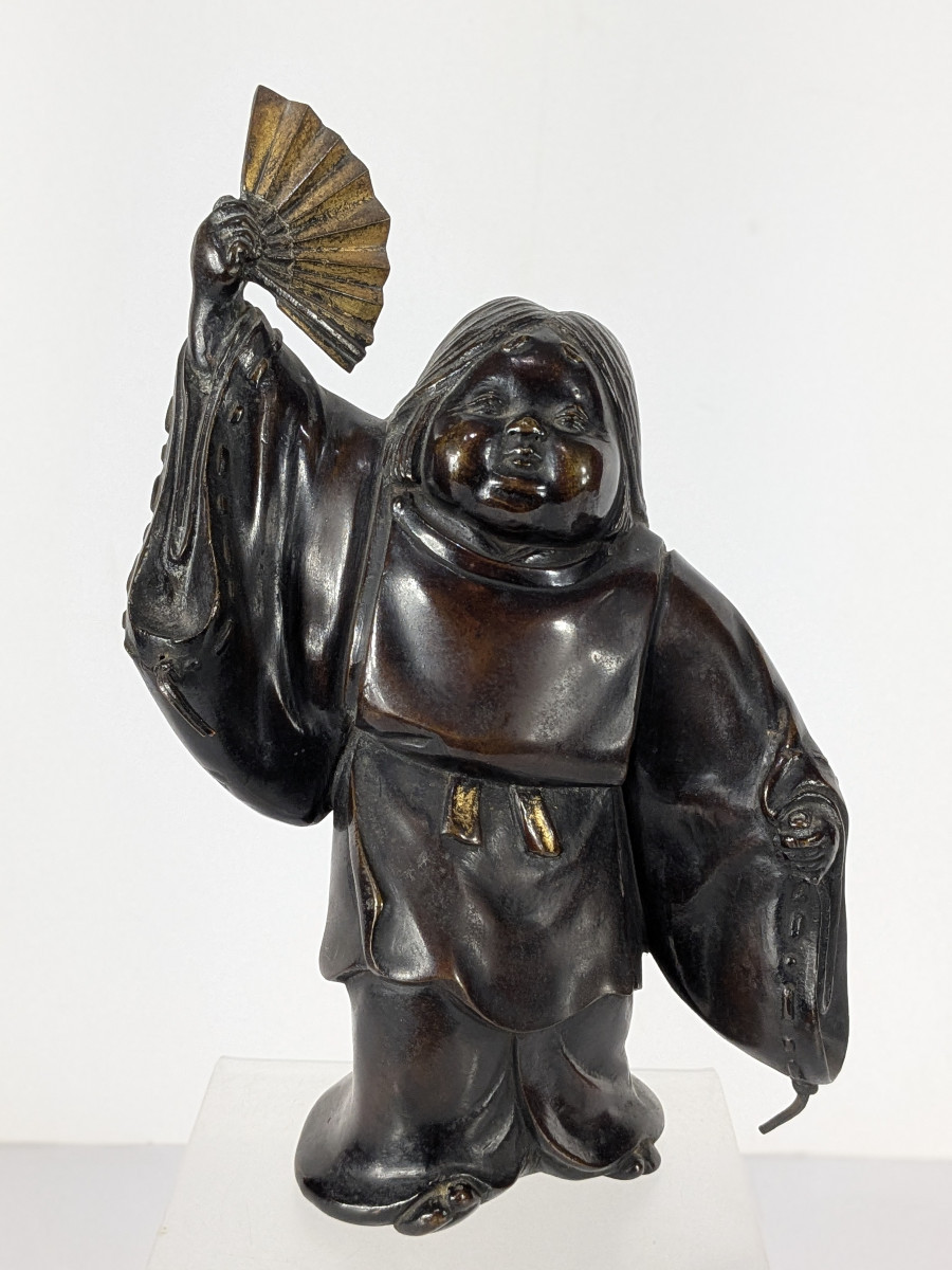 Child With A Fan, Bronze, Japan, Showa Circa 1950 #779-photo-2