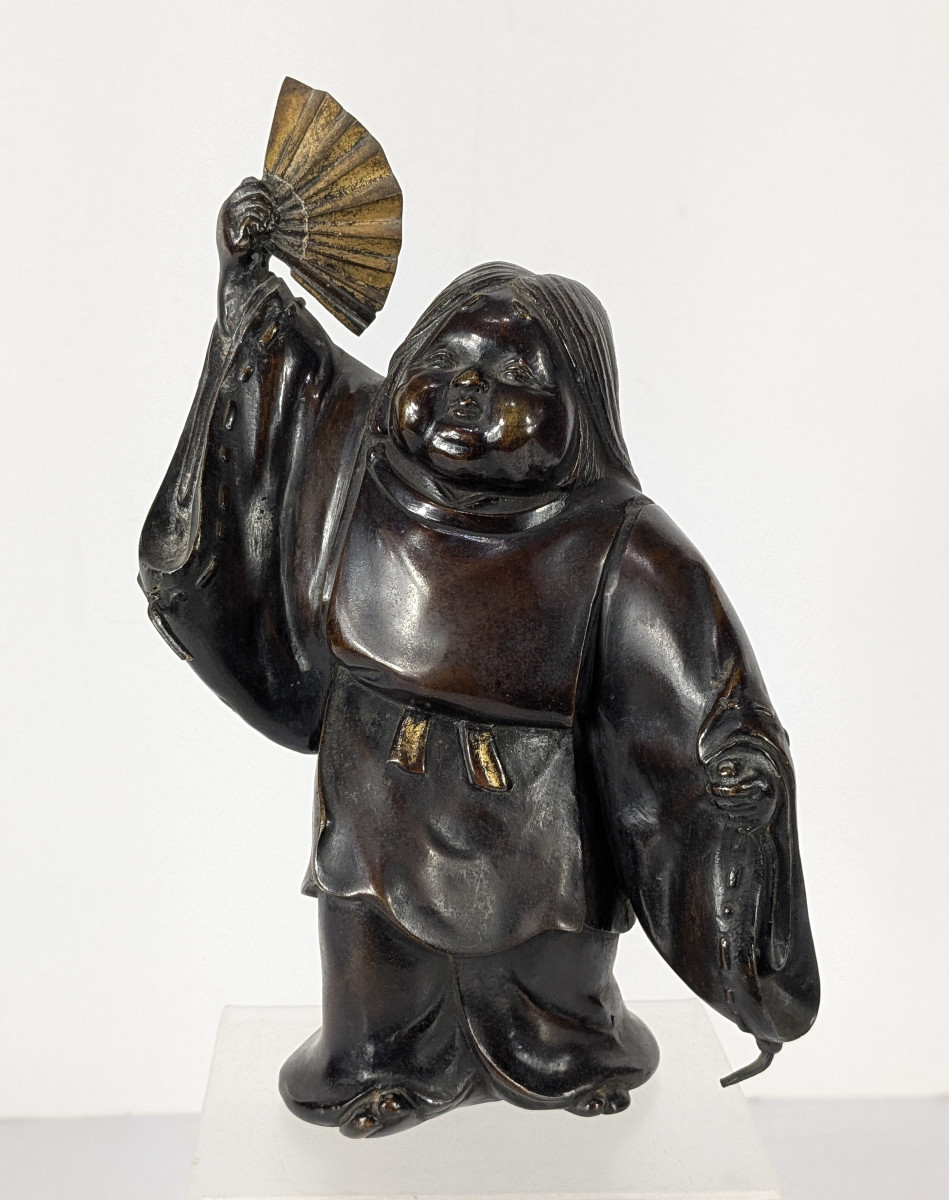 Child With A Fan, Bronze, Japan, Showa Circa 1950 #779