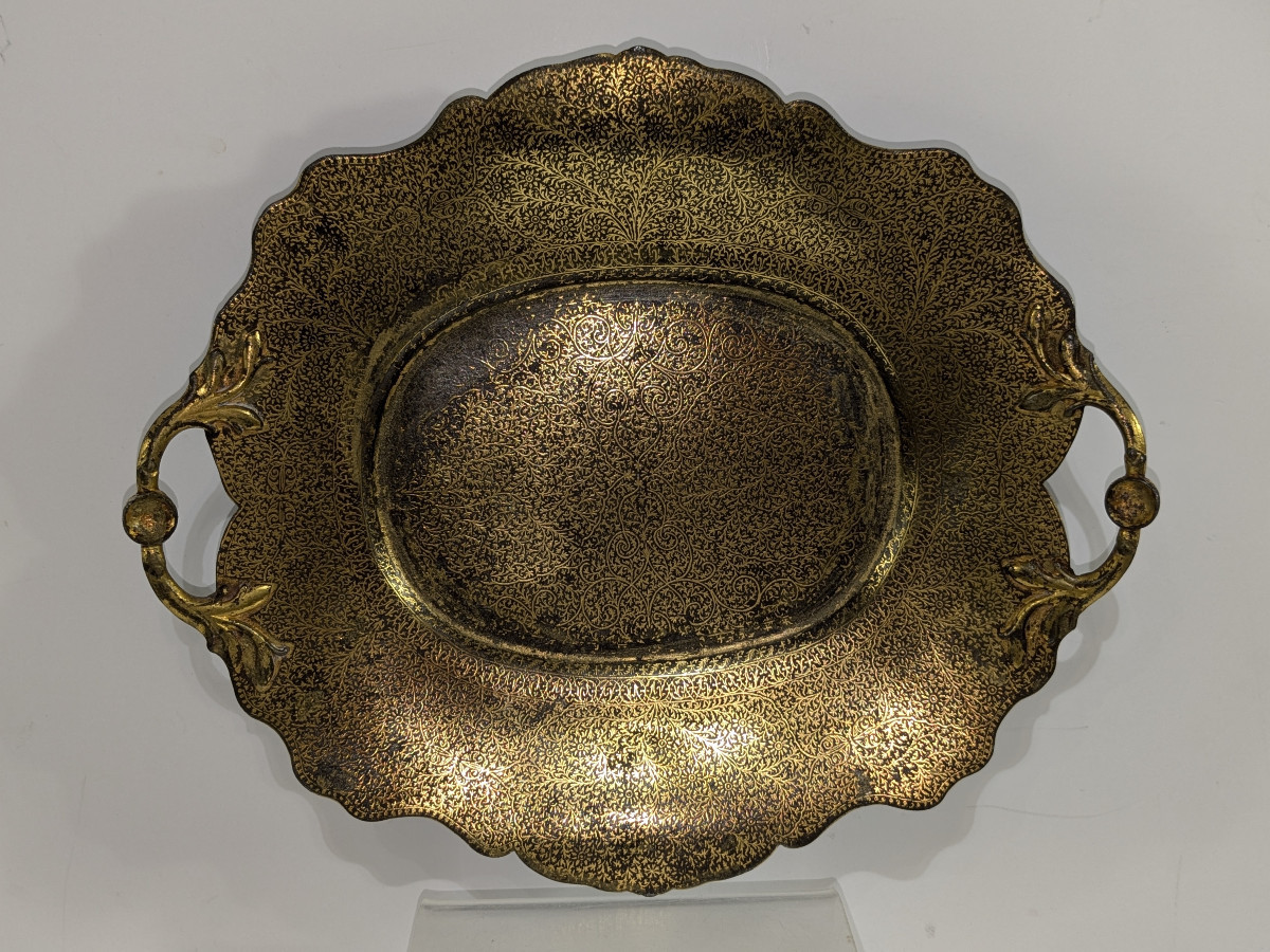 Indo-persian Dish, Gold Filigree Decoration, 19th Century-photo-2