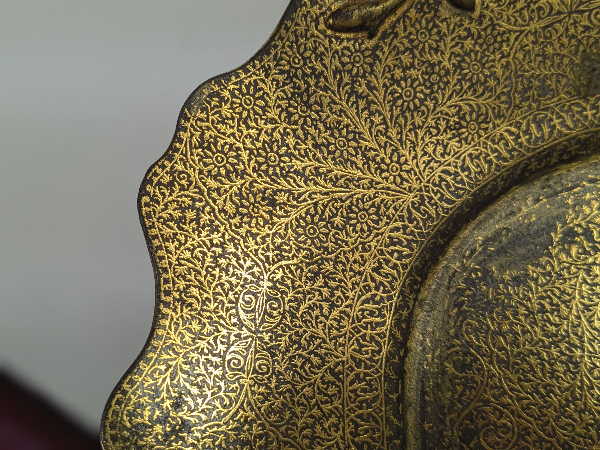 Indo-persian Dish, Gold Filigree Decoration, 19th Century-photo-3