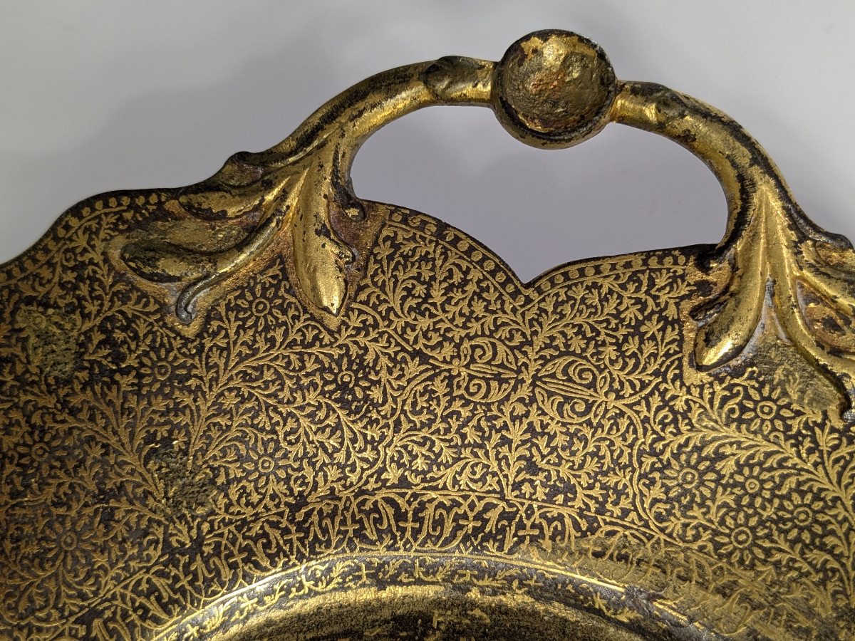 Indo-persian Dish, Gold Filigree Decoration, 19th Century-photo-2