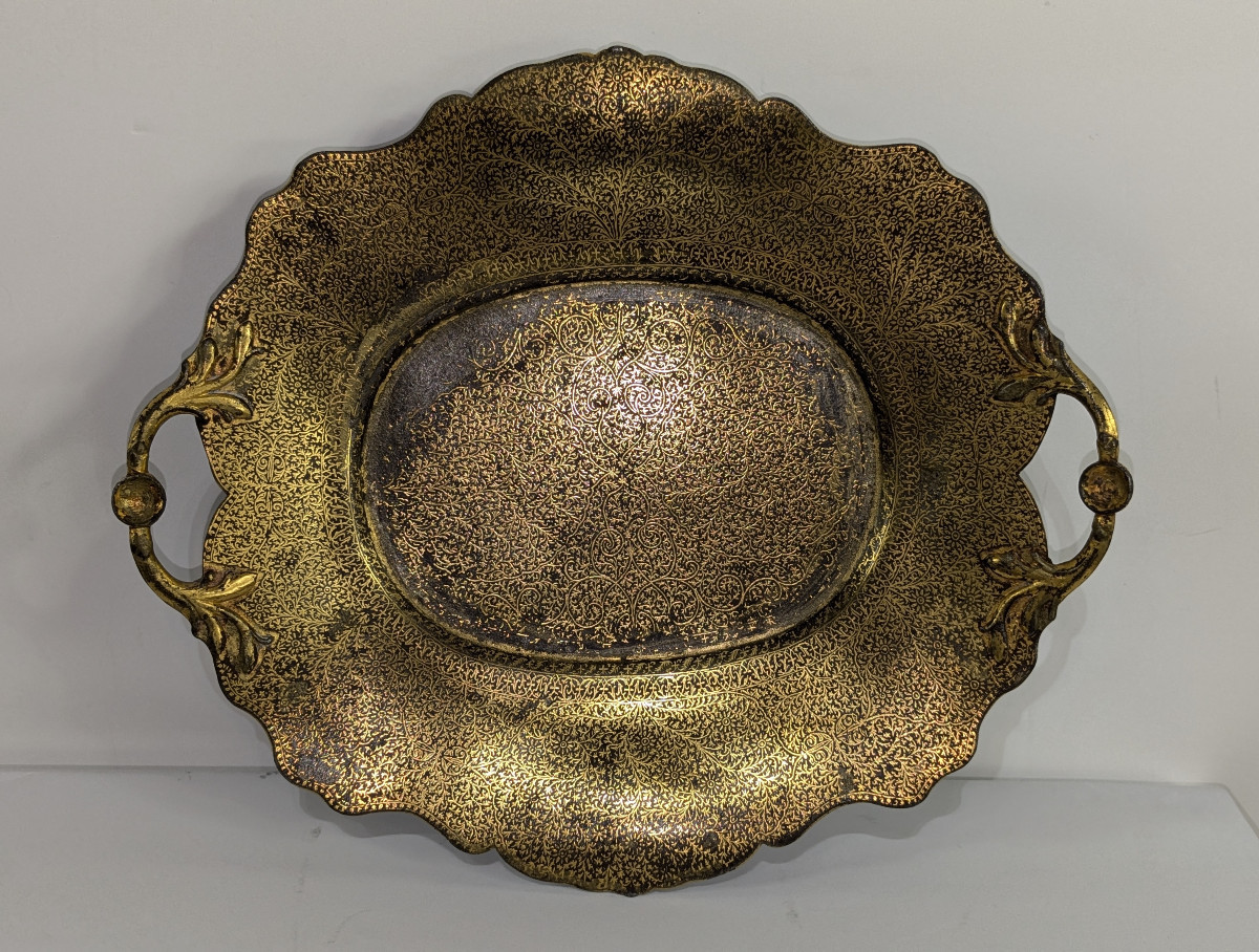 Indo-persian Dish, Gold Filigree Decoration, 19th Century