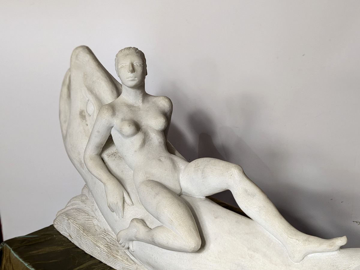 Nymph On A Dolphin - Marble Circa 1980 - Angela Cassanello 1921-2003-photo-4