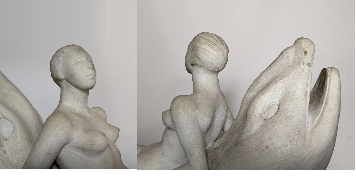 Nymph On A Dolphin - Marble Circa 1980 - Angela Cassanello 1921-2003-photo-6