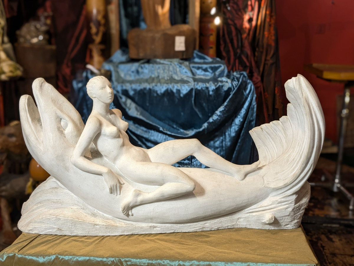 Nymph On A Dolphin - Marble Circa 1980 - Angela Cassanello 1921-2003