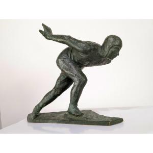 The Olympic Skater - Bronze By Sakuuchi Yamato - Circa 1960-70