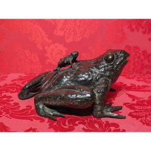Large Bronze Toad Japan - Showa Period After Wwii
