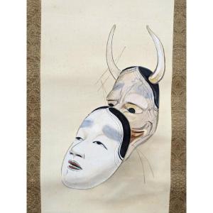 Rouleaux peints théatre Noh - démon changé en femme - Eitatsu Koyama 1880-1945 -  Japon  