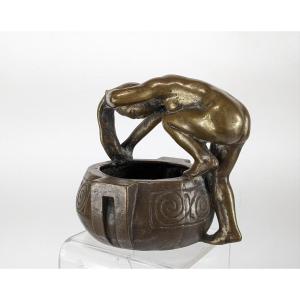 Nude Washing Her Hair - Art Deco Bronze - Tamenobu Nakagawa 1904-1967