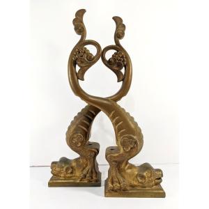  Pair Of Dragons Circa 1850 - Bronze