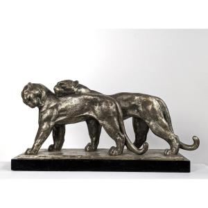 André Becquerel (1893 - 1981) The Lionesses - Patinated Metal