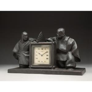 Pendule Art Deco - enfants japonais - bronze par Hidema Katori 1874-1954