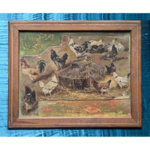 The Chicken Coop - 10 Small Paintings By Charles Jacque 1813-1894