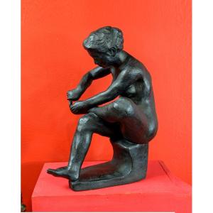 Young Woman Cutting Her Nails - Bronze 1950-70 By Soko Nakano 1898-1985