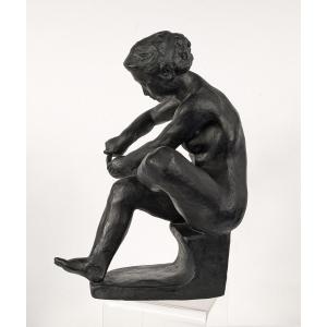 Young Woman Cutting Her Nails - Bronze 1950-70 By Soko Nakano 1898-1985