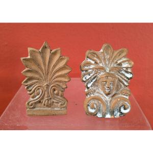 Two Miniature Acroteria Or Antefixes - 19th Century Grand Tour Terracotta