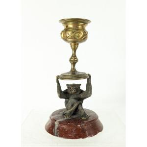 Monkey Candle Holder - Silver Plated Bronze Circa 1850-70