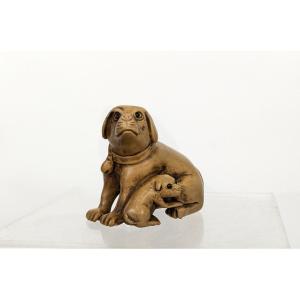 Female Dog And Puppy - Netske Japan Mid 20th Century