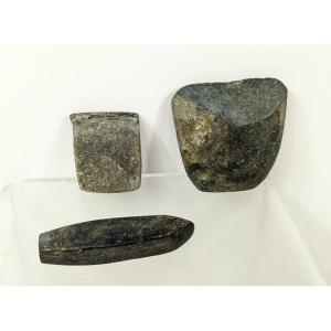 Three Miniature Polished Stone Axes - Mayan Culture, Post Classic Period 9th - 15th Century N4