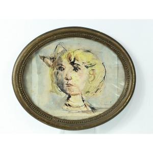 Orlando Pelayo 1920-90 - Visage de jeune fille - Ecole de Paris - Gouache années 1950-60