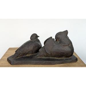 Couple Of Pigeons - Bronze By Kijiro Tsukada - 1958  #576