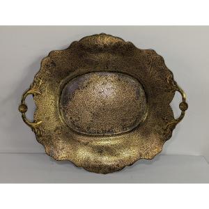 Plat Indo Persan, décor filigrane d'or XIXeme siècle