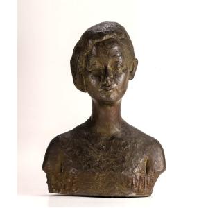 Bust Of A Young Woman - Bronze 60cm Circa 1950 By Tsutomo Ueki 1913-2003 #786