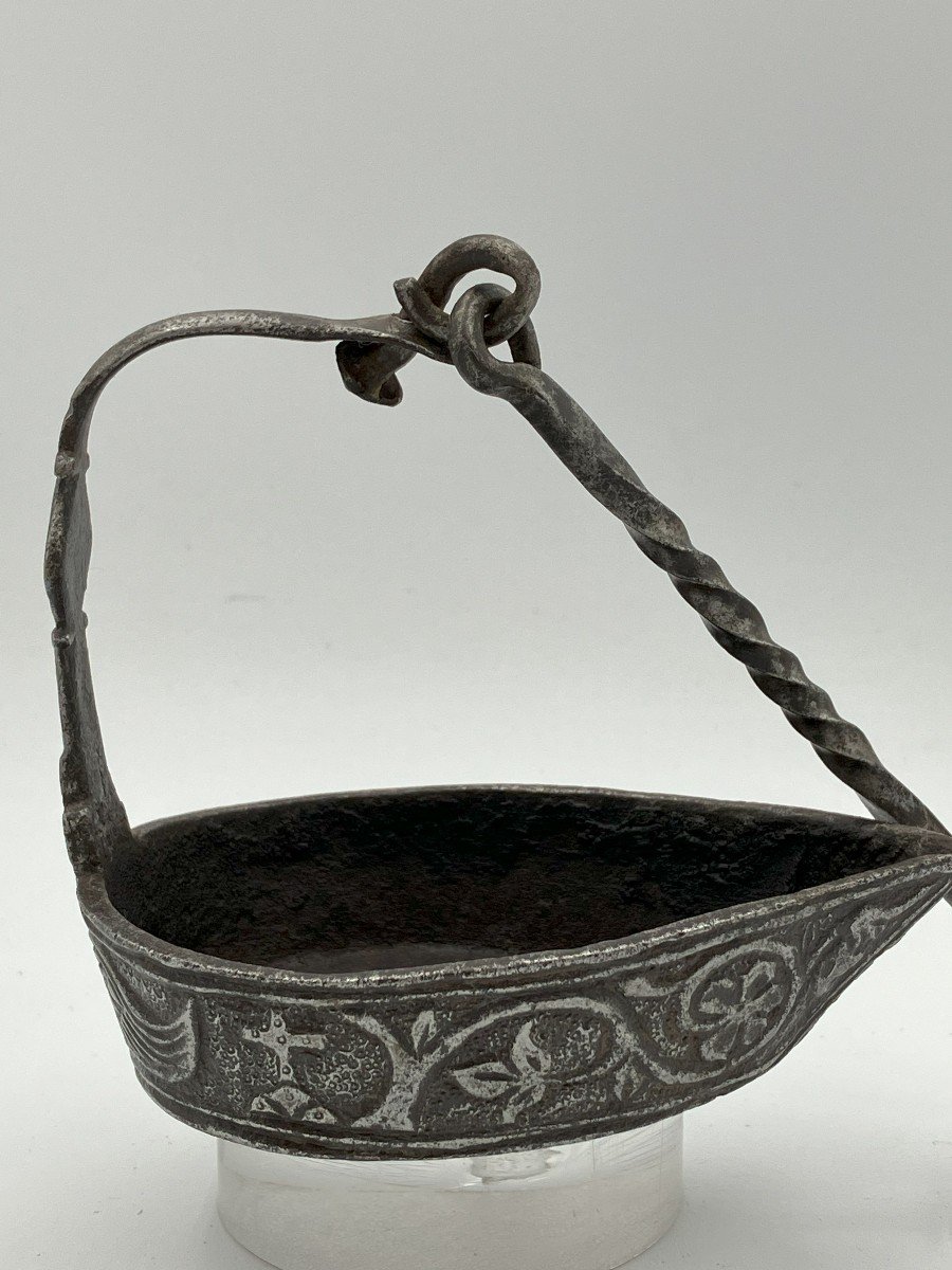 Oil Lamp In Forged Iron Italian (pistoia)-photo-4