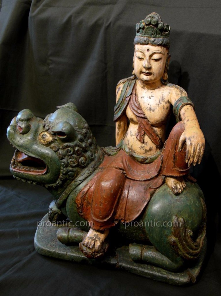 Wood Sculpture Of Avalokitesvara Sitting On The Lion. China, 17 Century-photo-4