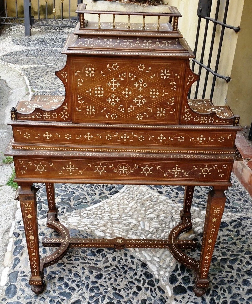 Table Ecritoire Marquete' En Bois Divers Et Ivoire-photo-2