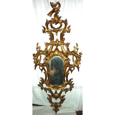 Importante Paire De Miroirs Italiens En Bois Dore'