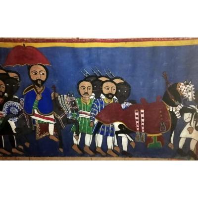 Ancient Ethiope Painting On Canvas 'scene With The Emperor'