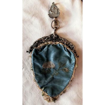 Beautiful Handbag In Self And Silver XIXth Century