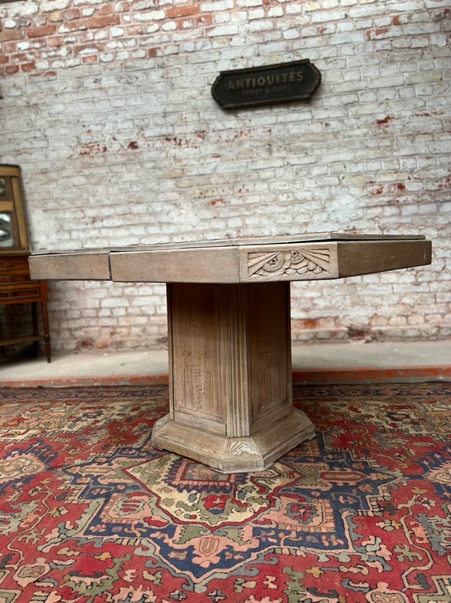 Extendable Limed Wood Art Deco Table.-photo-3