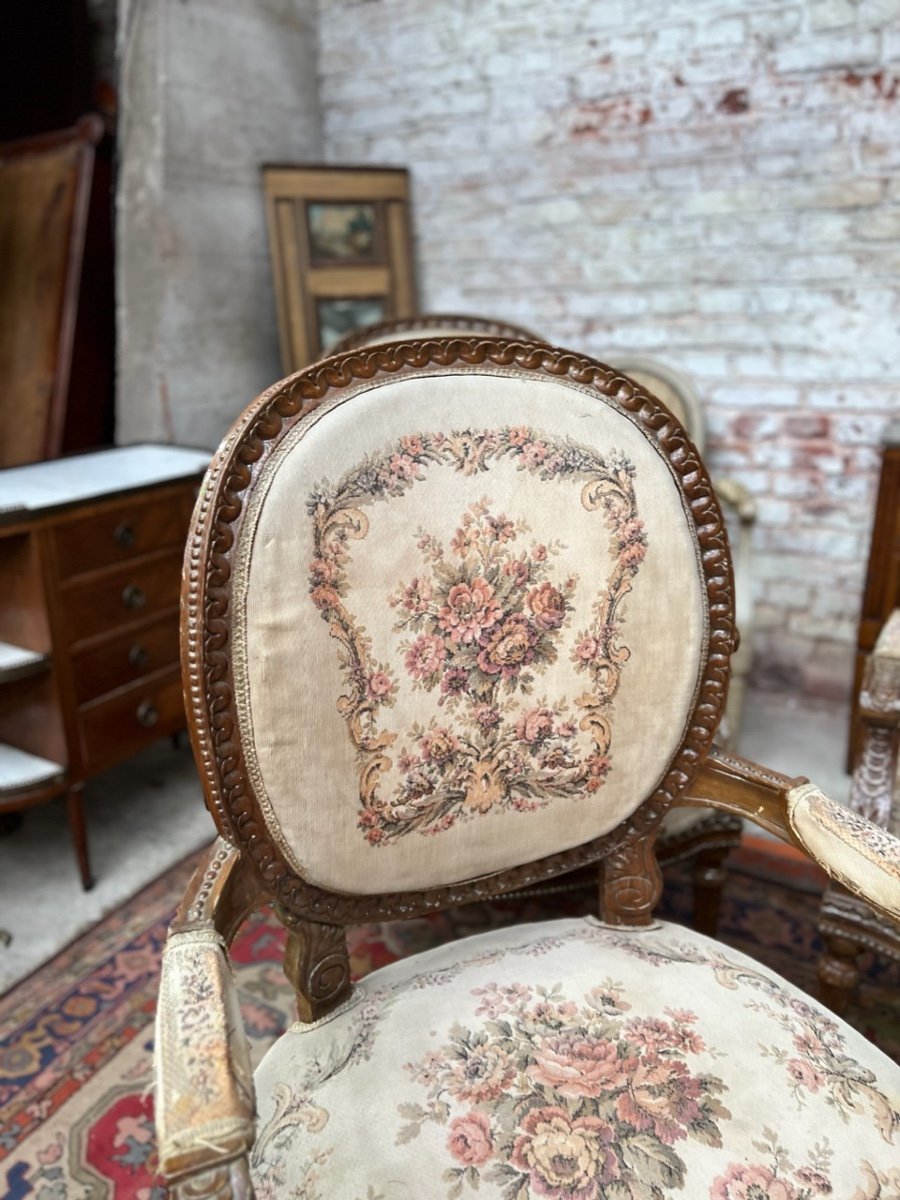 Suite Of Five Armchairs With Medallion Backrest Louis XVI Style-photo-4