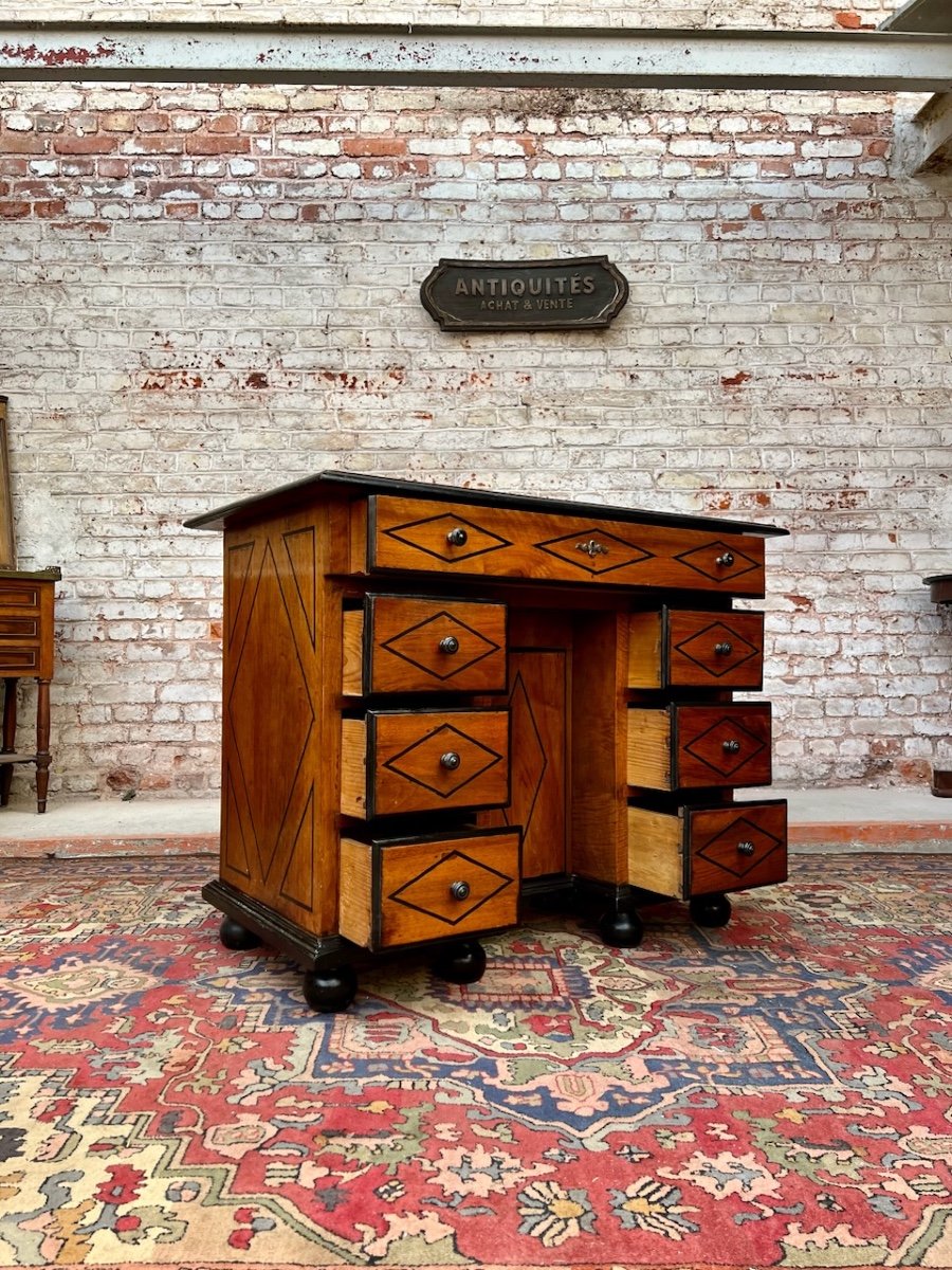 Bureau De Changeur En Noyer Et Filet De Bois Noirci D’époque Louis XIV Fin Du XVII Eme Siècle -photo-2