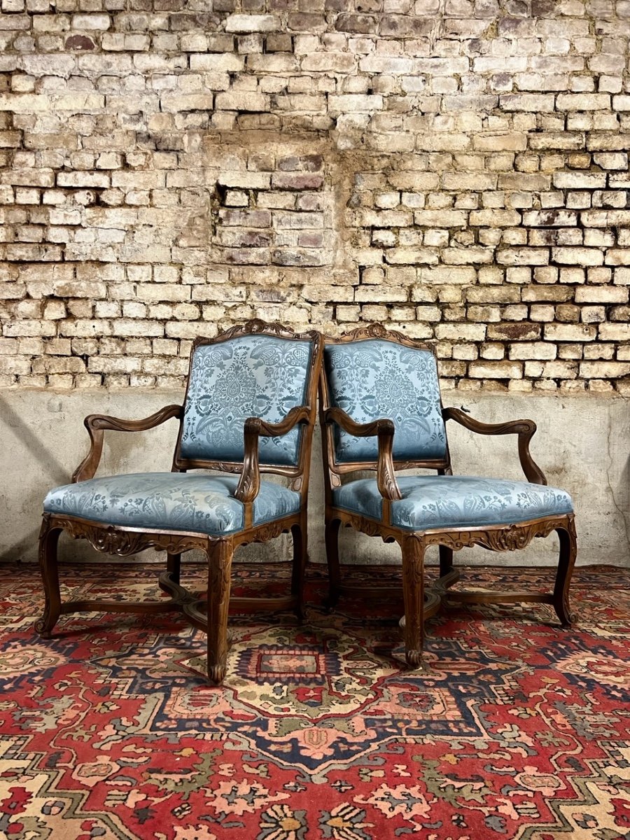 Pair Of Natural Wood Armchairs In Regency Style 19th Century-photo-1