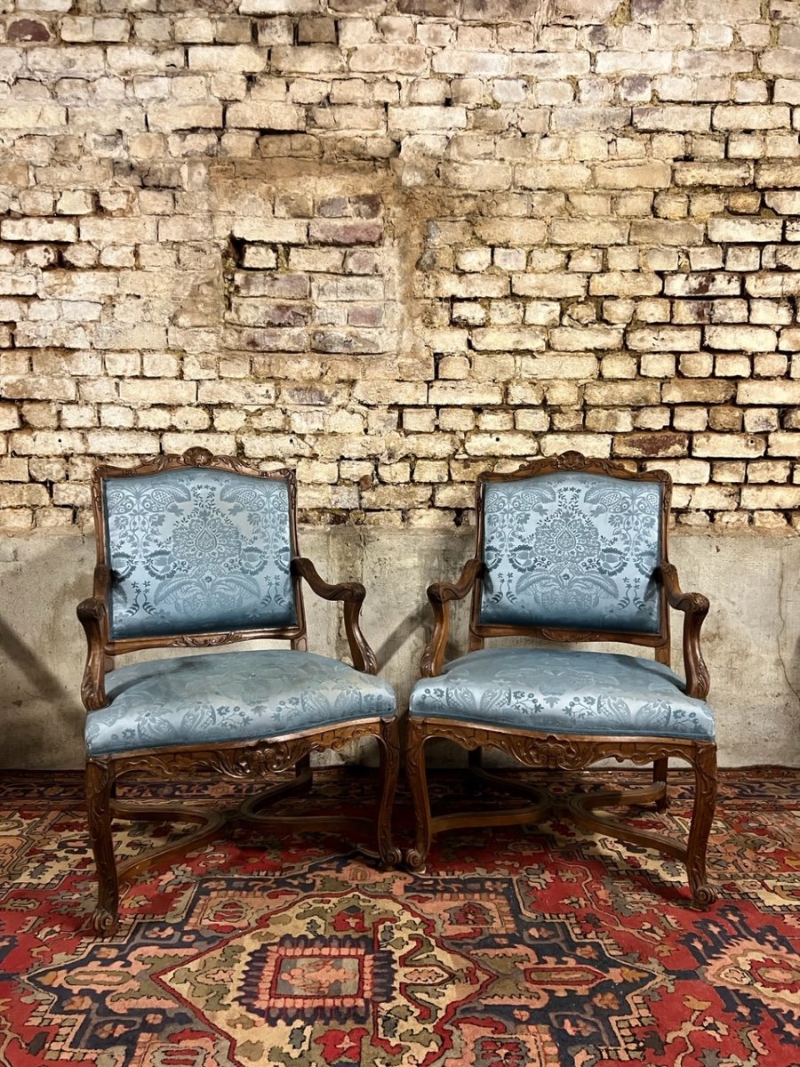 Pair Of Natural Wood Armchairs In Regency Style 19th Century-photo-4