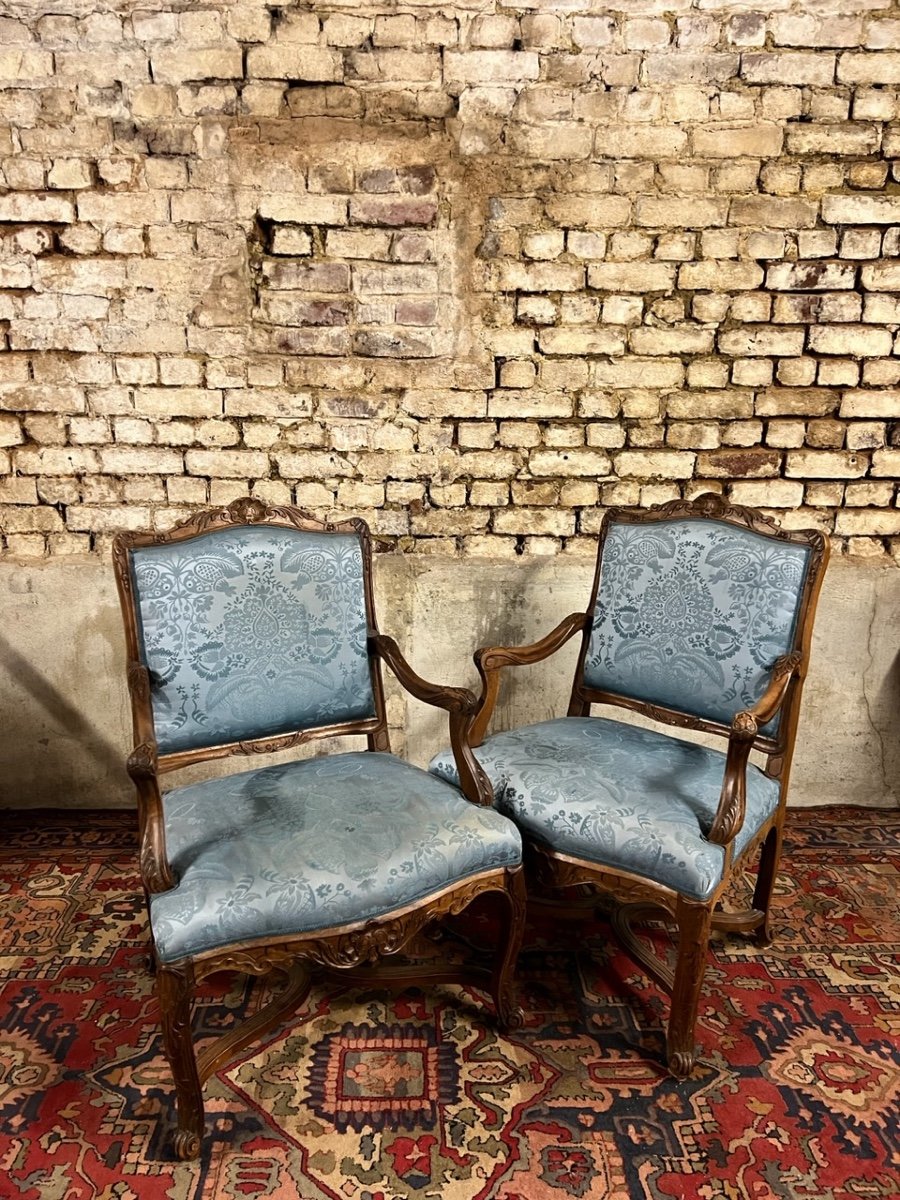 Pair Of Natural Wood Armchairs In Regency Style 19th Century-photo-7