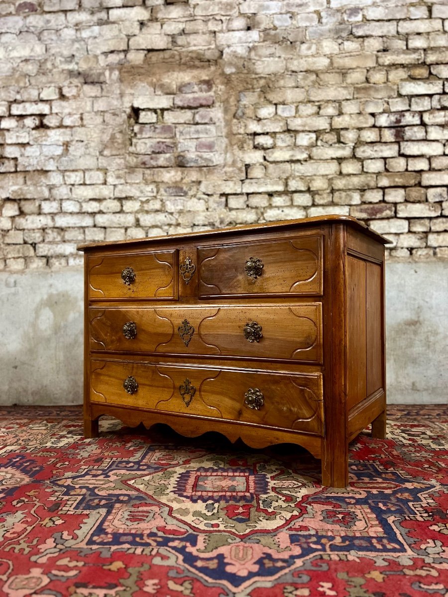 Commode Parisienne En Noyer D’époque Louis XV Estampillé G. Lemelle Jme XVIII Eme Siècle -photo-1